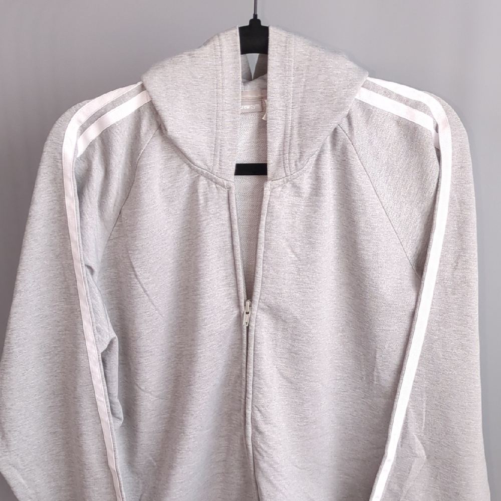 Women's Light Gray Hooded Track Jacket with White Stripe & Dot Accent - Picture 13 of 16